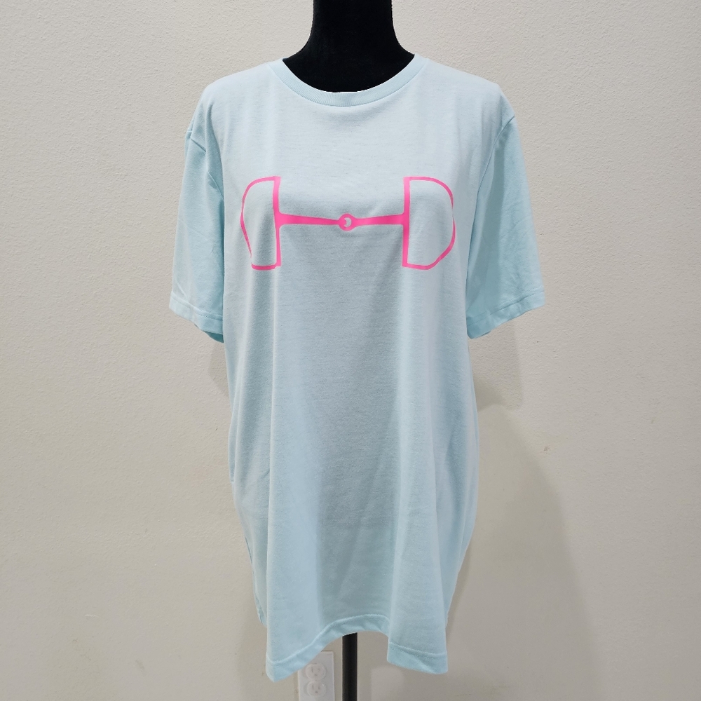 Hot Pink Snaffle Bit Printed Light Blue T-Shirt